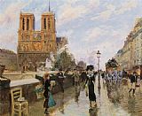 Georges Stein Canvas Paintings - Les quais pres de Notre Dame